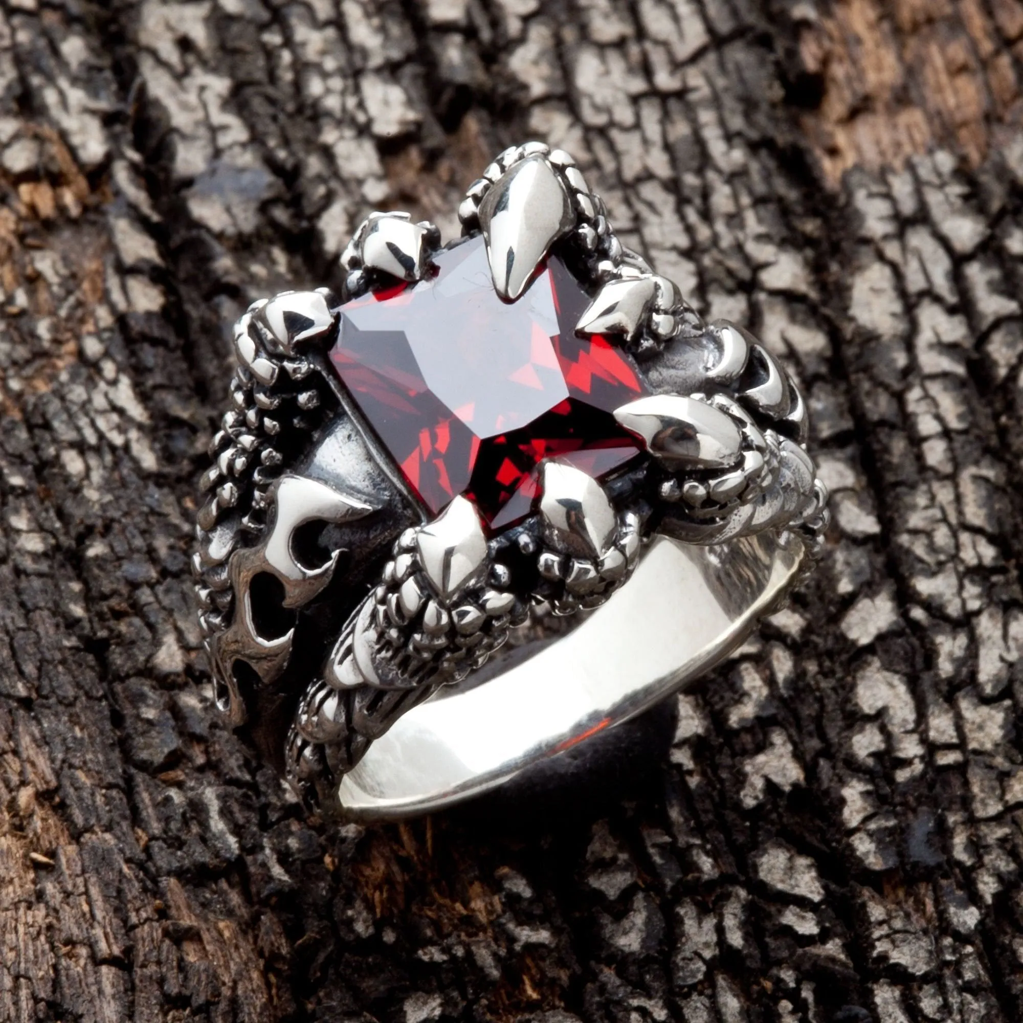Red Garnet Claw Gothic Ring