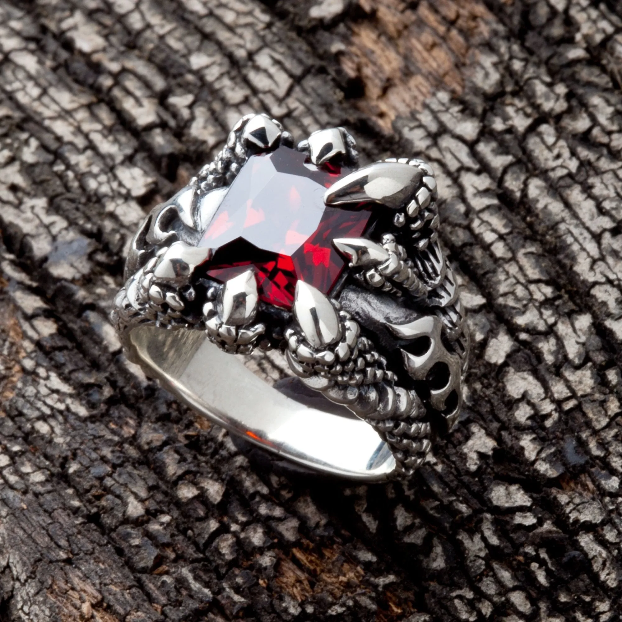 Red Garnet Claw Gothic Ring