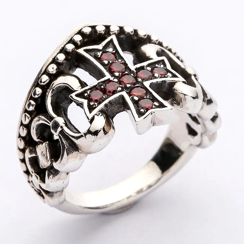 Red Garnet Cross Ring