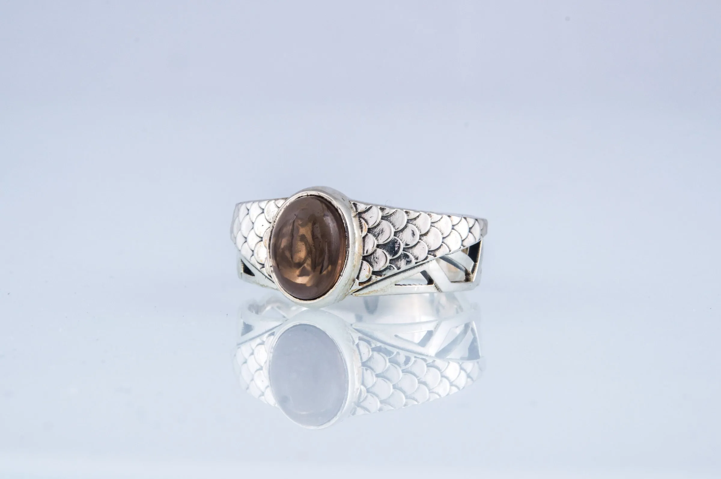 Ring with squama and Smoky Quartz gem Sterling silver handmade Jewelry