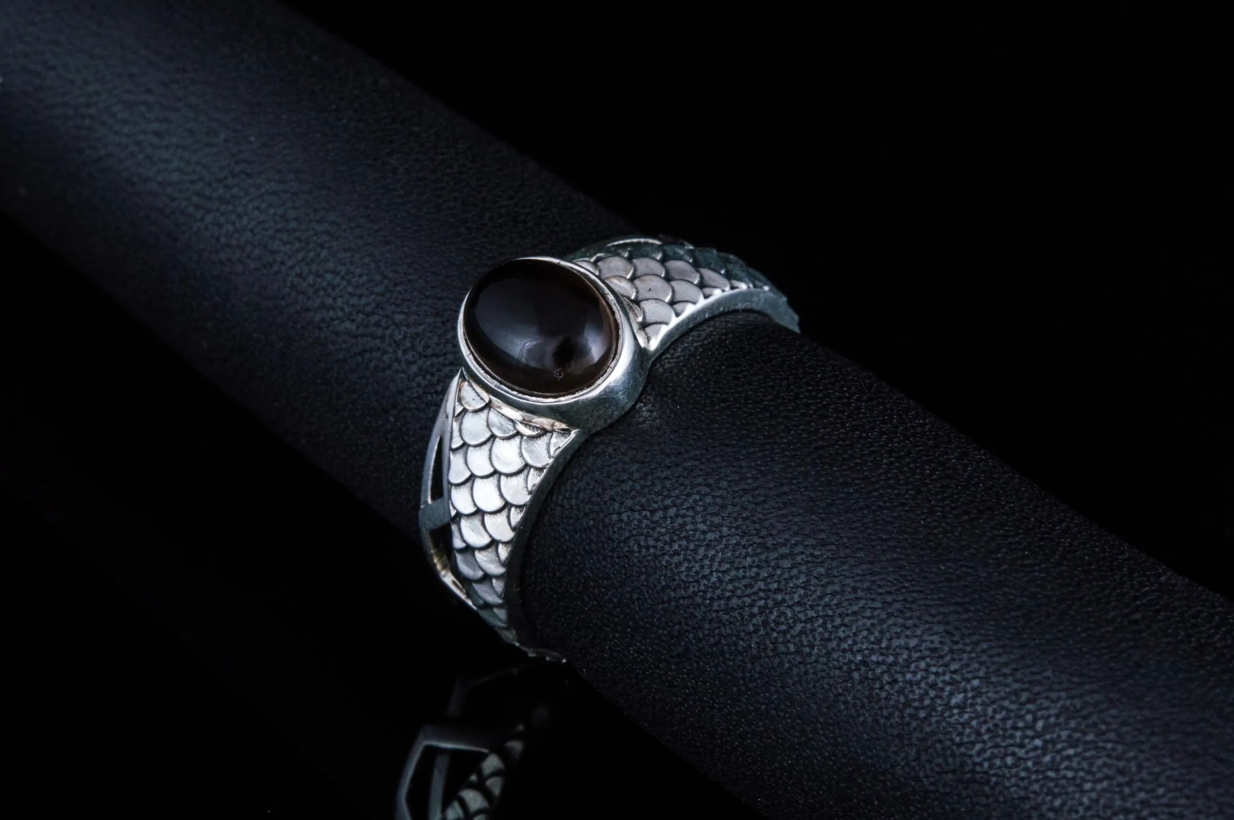 Ring with squama and Smoky Quartz gem Sterling silver handmade Jewelry