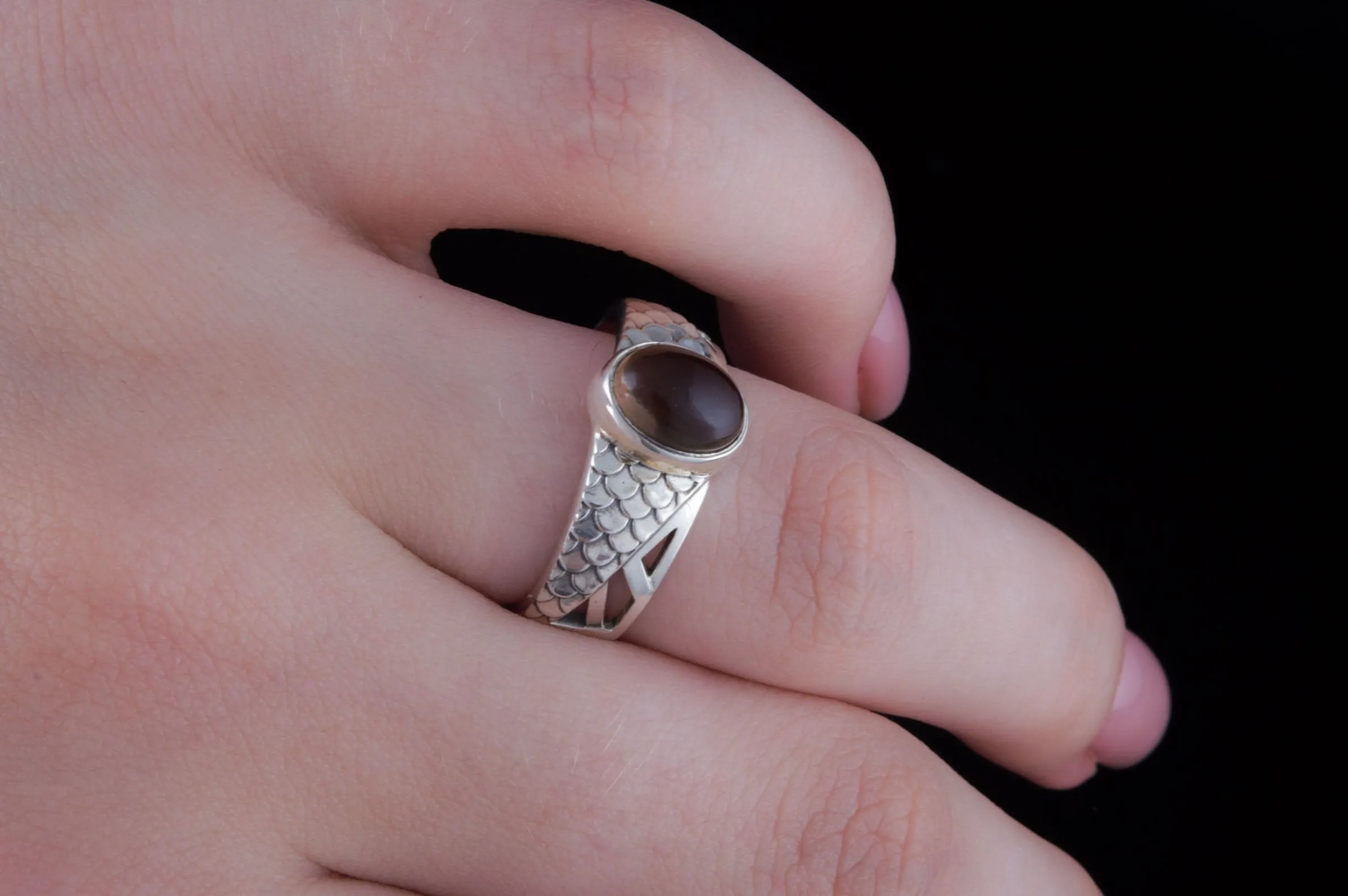 Ring with squama and Smoky Quartz gem Sterling silver handmade Jewelry