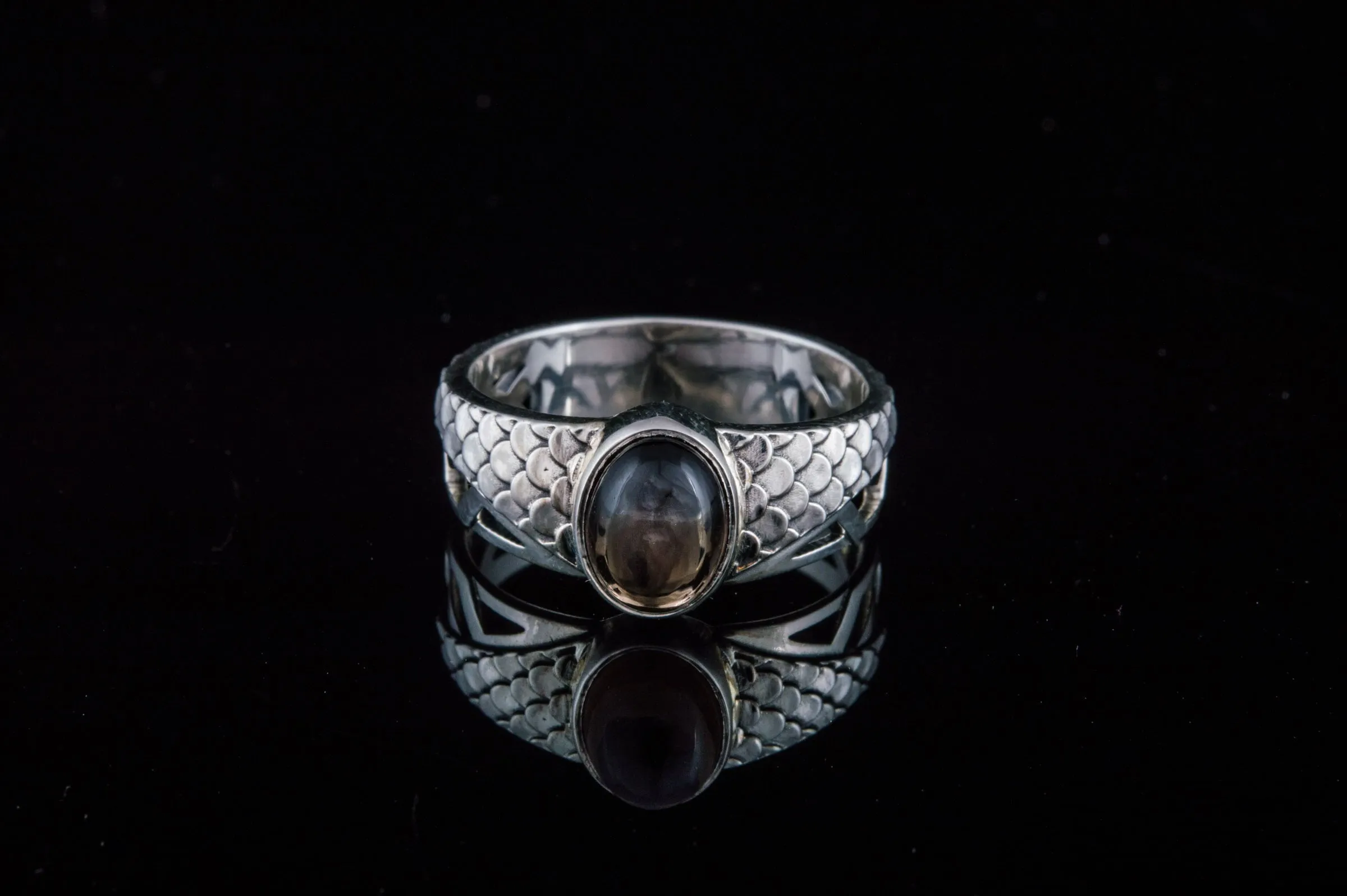 Ring with squama and Smoky Quartz gem Sterling silver handmade Jewelry