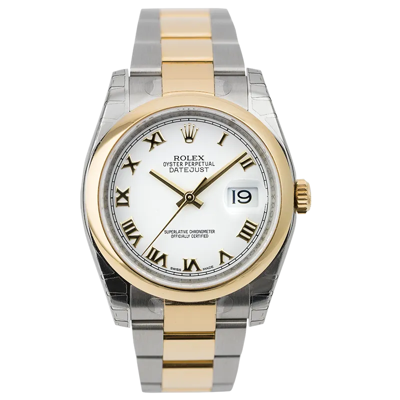 Rolex DateJust 36mm Yellow Gold and Steel White/Roman 116203