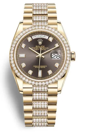 Rolex Day-Date 36 Dark Grey Dial 18kt Yellow Gold Diamond Set President Watch 128348GYDDP
