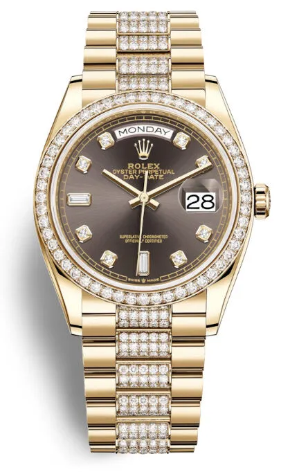 Rolex Day-Date 36 Dark Grey Dial 18kt Yellow Gold Diamond Set President Watch 128348GYDDP