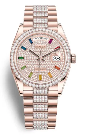 Rolex Day-Date 36 Paved Dial 18kt Everose Gold Diamond Set President Watch 128345DSDP