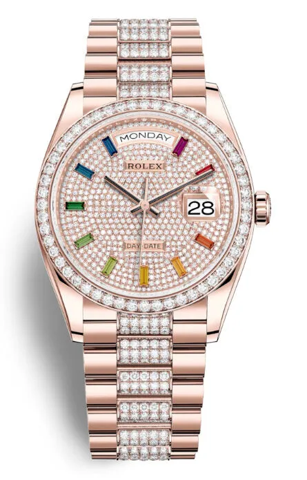 Rolex Day-Date 36 Paved Dial 18kt Everose Gold Diamond Set President Watch 128345DSDP