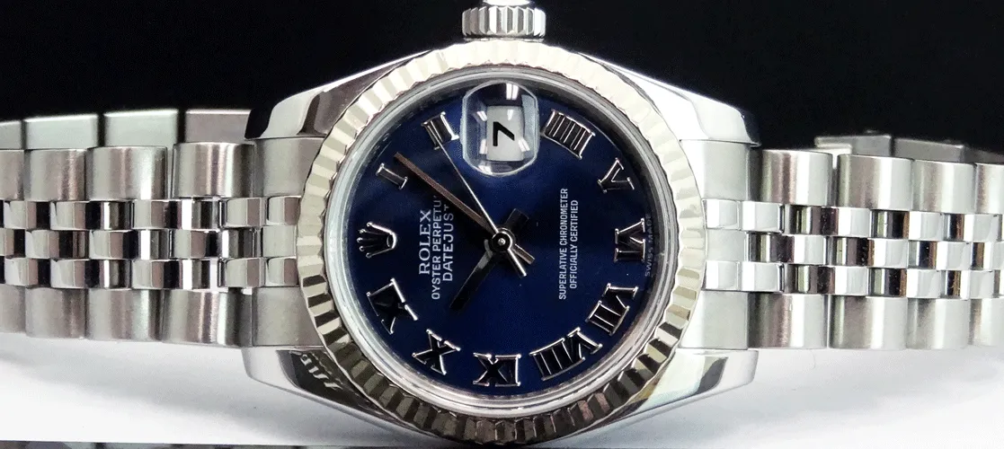ROLEX Ladies White Gold & Stainless DateJust Blue Roman Dial Model 179174