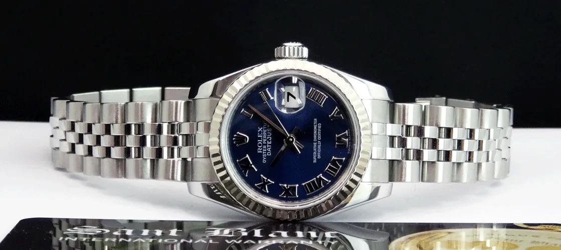 ROLEX Ladies White Gold & Stainless DateJust Blue Roman Dial Model 179174