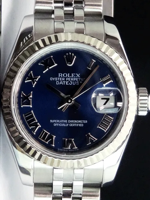 ROLEX Ladies White Gold & Stainless DateJust Blue Roman Dial Model 179174