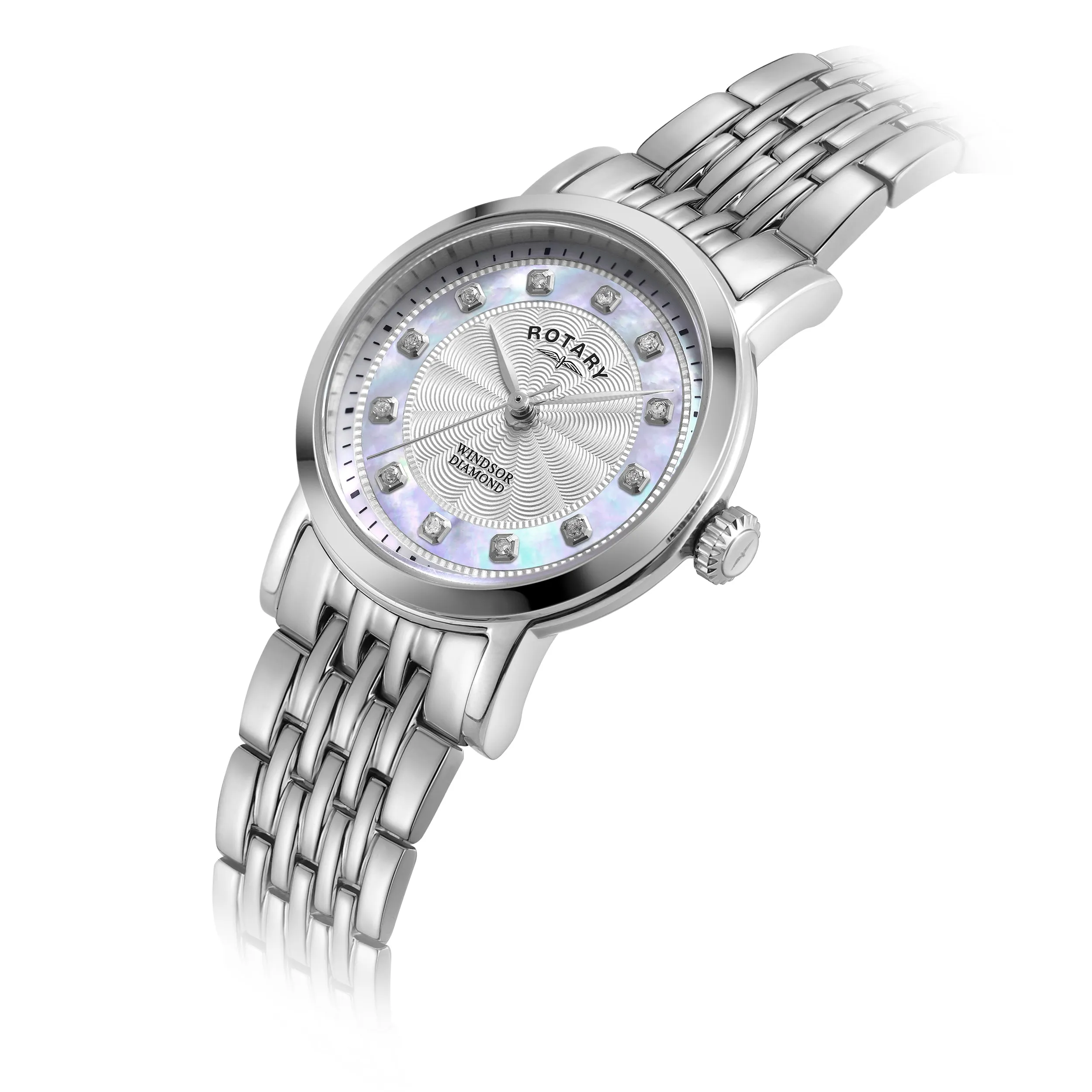 Rotary 27mm Windsor Stainless Steel Mother-of-Pearl Diamond Quartz Watch