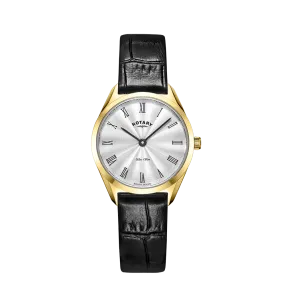 Rotary Ladies Gold Plated Ultra Slim Leather Strap Watch