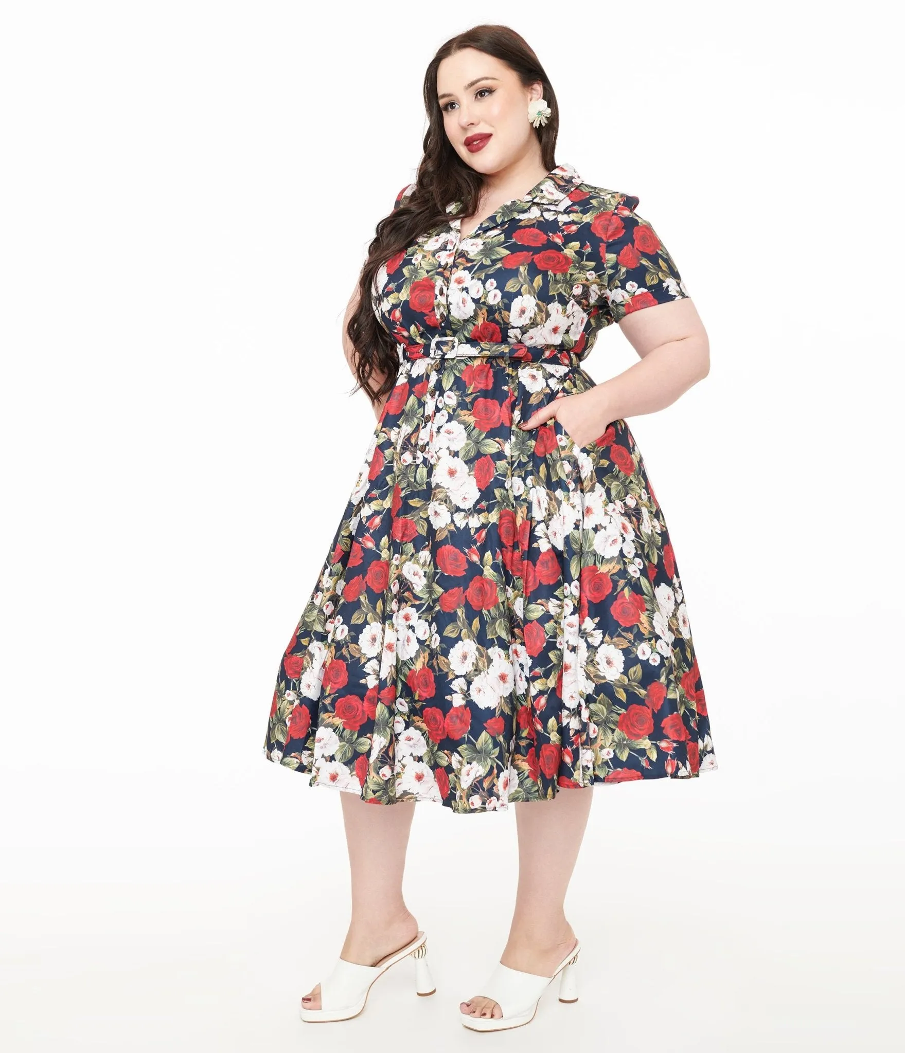 Royal Monk Plus Size 1950s Dark Rose Fit & Flare Dress