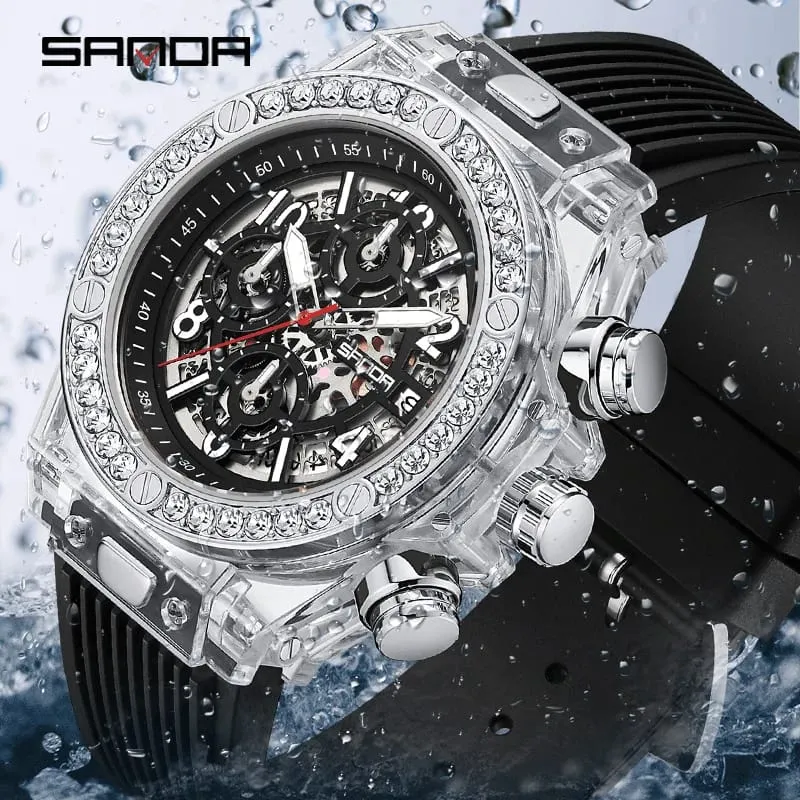 SANDA Top Brand Men Quartz Watches Water Diamond Business Watch W374928