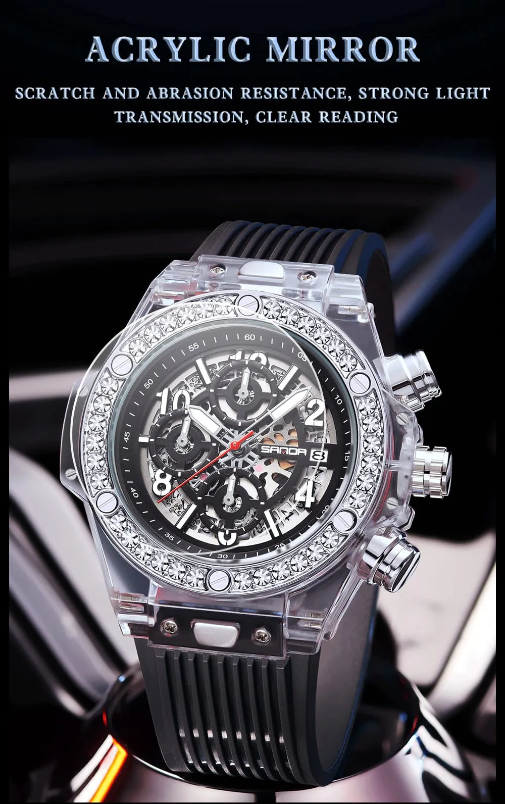 SANDA Top Brand Men Quartz Watches Water Diamond Business Watch W374928