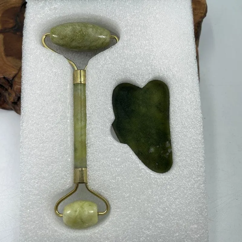 Serpentine Jade Gua Sha & Facial Roller Beauty Set || Health & Beauty