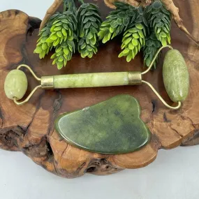 Serpentine Jade Gua Sha & Facial Roller Beauty Set || Health & Beauty