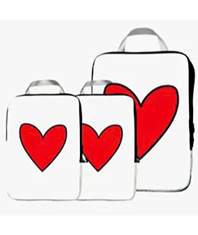 Set of 3 Packing Cubes - White With Red Heart