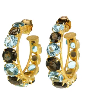 Smoky Topaz & Blue Quartz Hoops