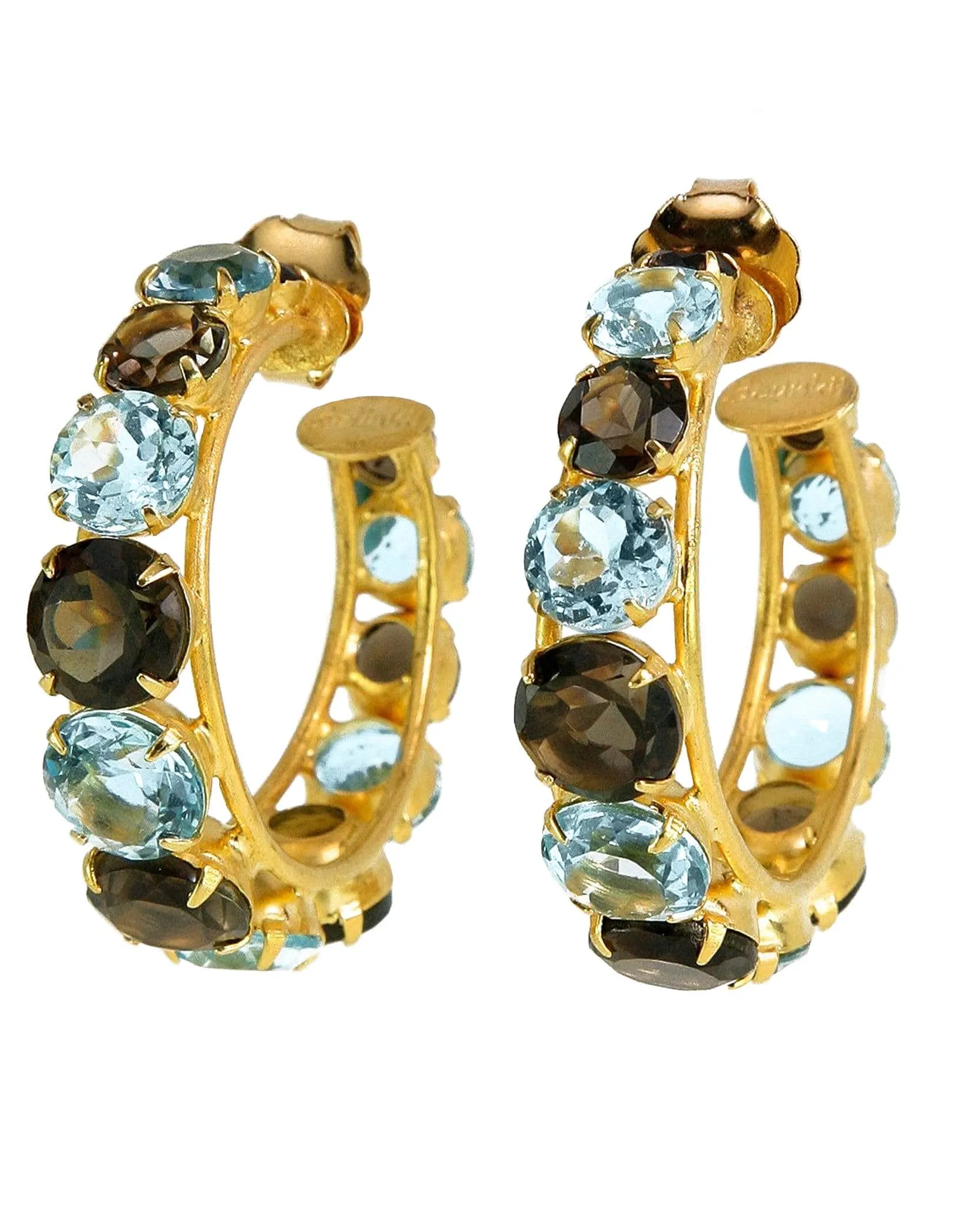 Smoky Topaz & Blue Quartz Hoops