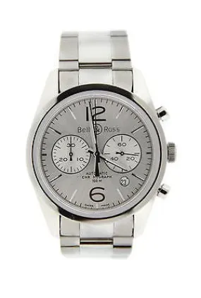 Sold!!! Bell & Ross Vintage Officer Silver Pilot Chronograph Stainless Steel Watch BR126
