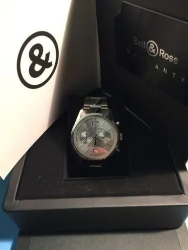 Sold!!! Bell & Ross Vintage Officer Silver Pilot Chronograph Stainless Steel Watch BR126
