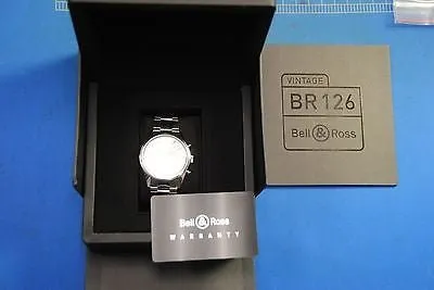 Sold!!! Bell & Ross Vintage Officer Silver Pilot Chronograph Stainless Steel Watch BR126