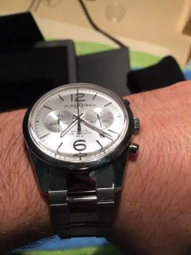 Sold!!! Bell & Ross Vintage Officer Silver Pilot Chronograph Stainless Steel Watch BR126