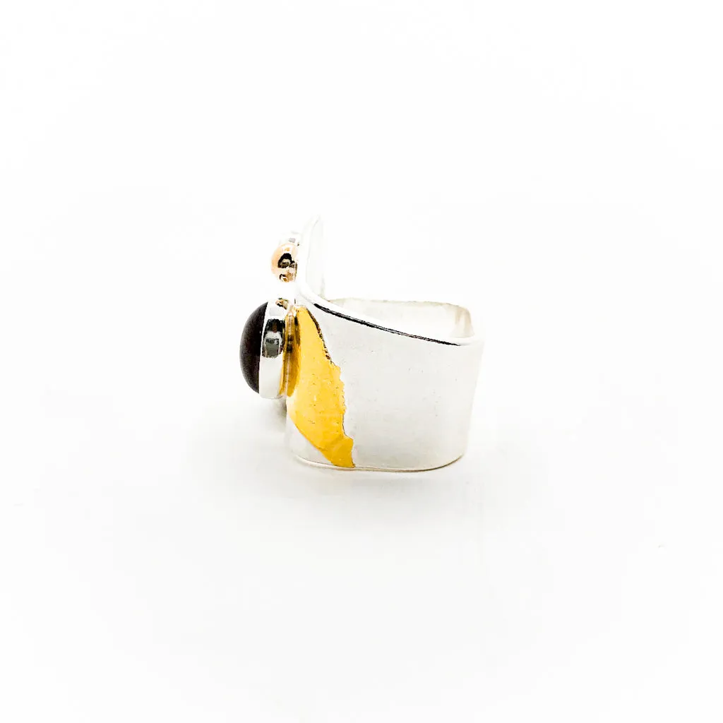 Sterling, 24k, and 14k Crotch Hugger Ring with Garnet