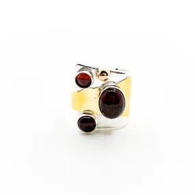 Sterling, 24k, and 14k Crotch Hugger Ring with Garnet