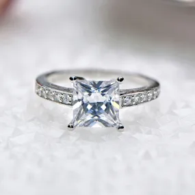 Sterling Silver CZ Manmade Gemstone Solitaire Engagement Ring - Size 8