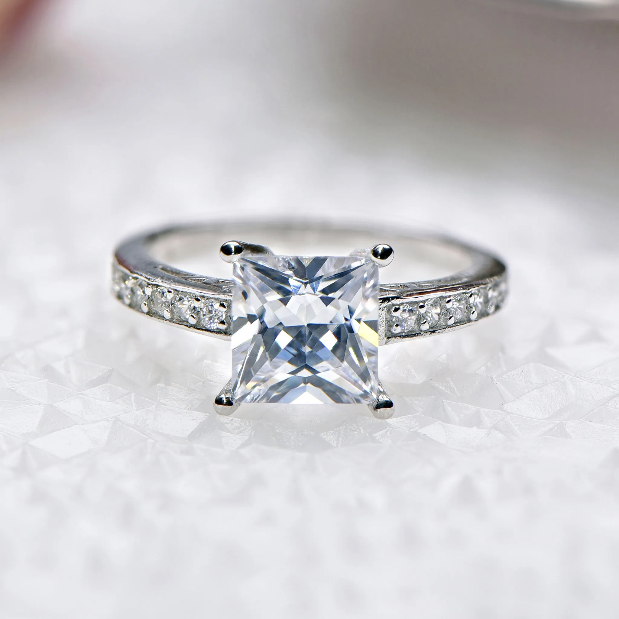 Sterling Silver CZ Manmade Gemstone Solitaire Engagement Ring - Size 8