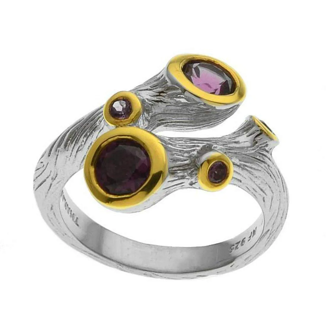 Sterling Silver Garnet Branch Bypass Ring-SZ 8