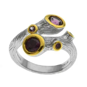 Sterling Silver Garnet Branch Bypass Ring-SZ 8
