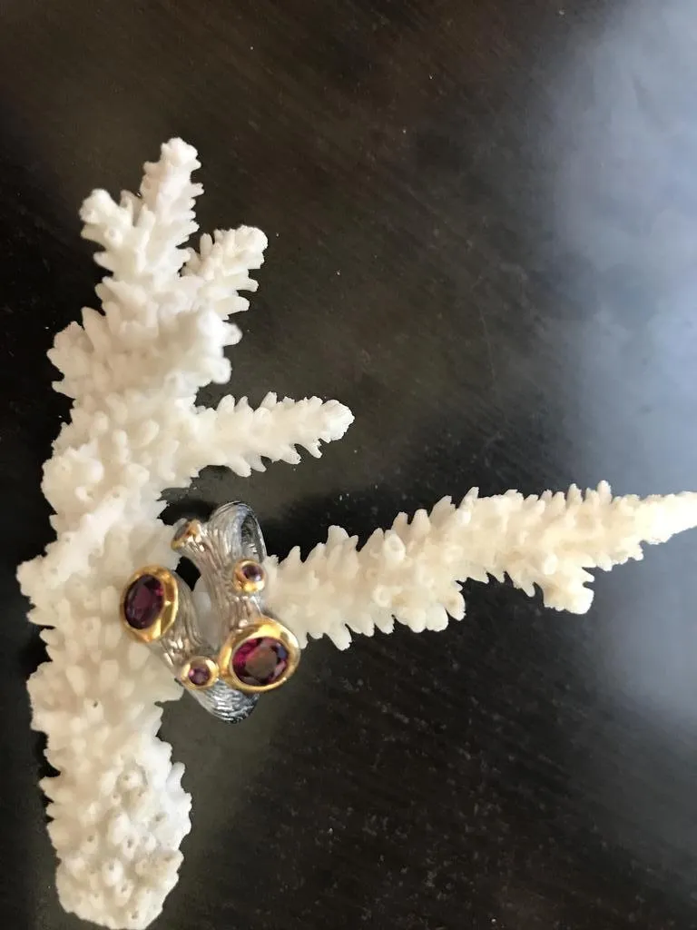 Sterling Silver Garnet Branch Bypass Ring-SZ 8