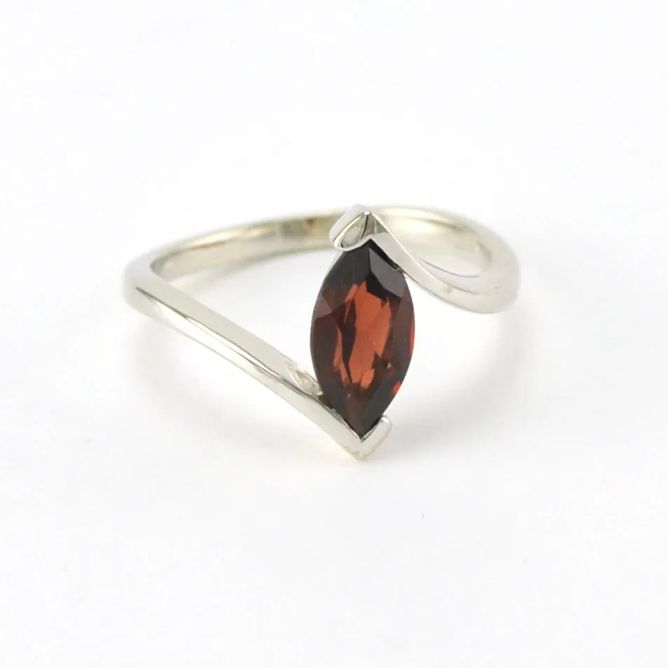 Sterling Silver Garnet Marquise Ring Size 6