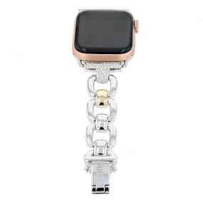 Sterling Silver Link Watch Band with 1.14ct H color VS diamonds and 14k solid yellow gold accent. Made for smart watches with 40mm bands.