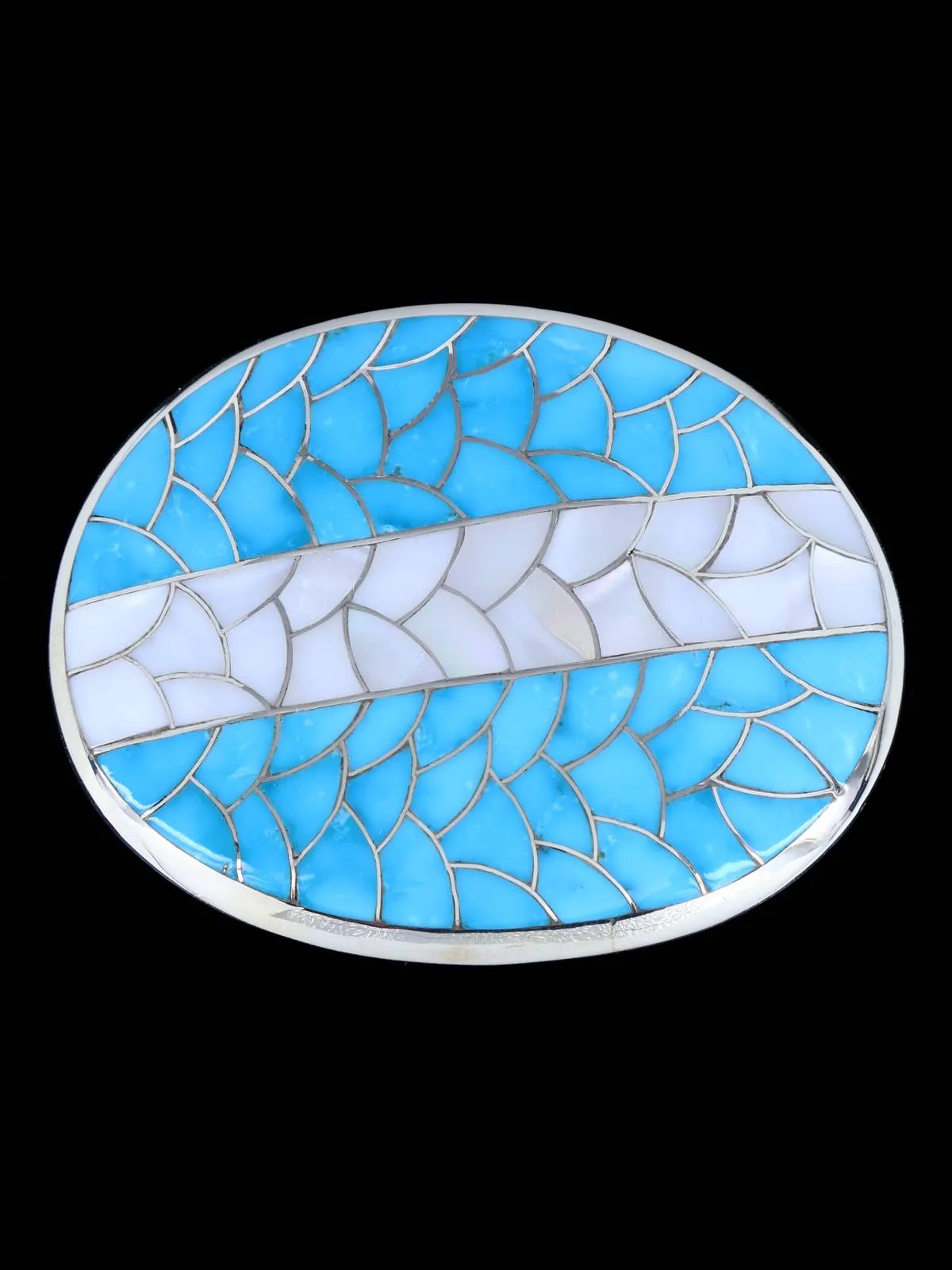 Sterling Silver Zuni Inlay Fishscale Turquoise Belt Buckle