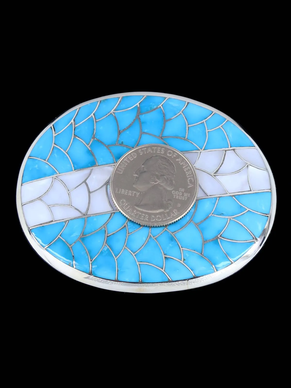 Sterling Silver Zuni Inlay Fishscale Turquoise Belt Buckle