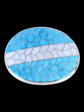 Sterling Silver Zuni Inlay Fishscale Turquoise Belt Buckle
