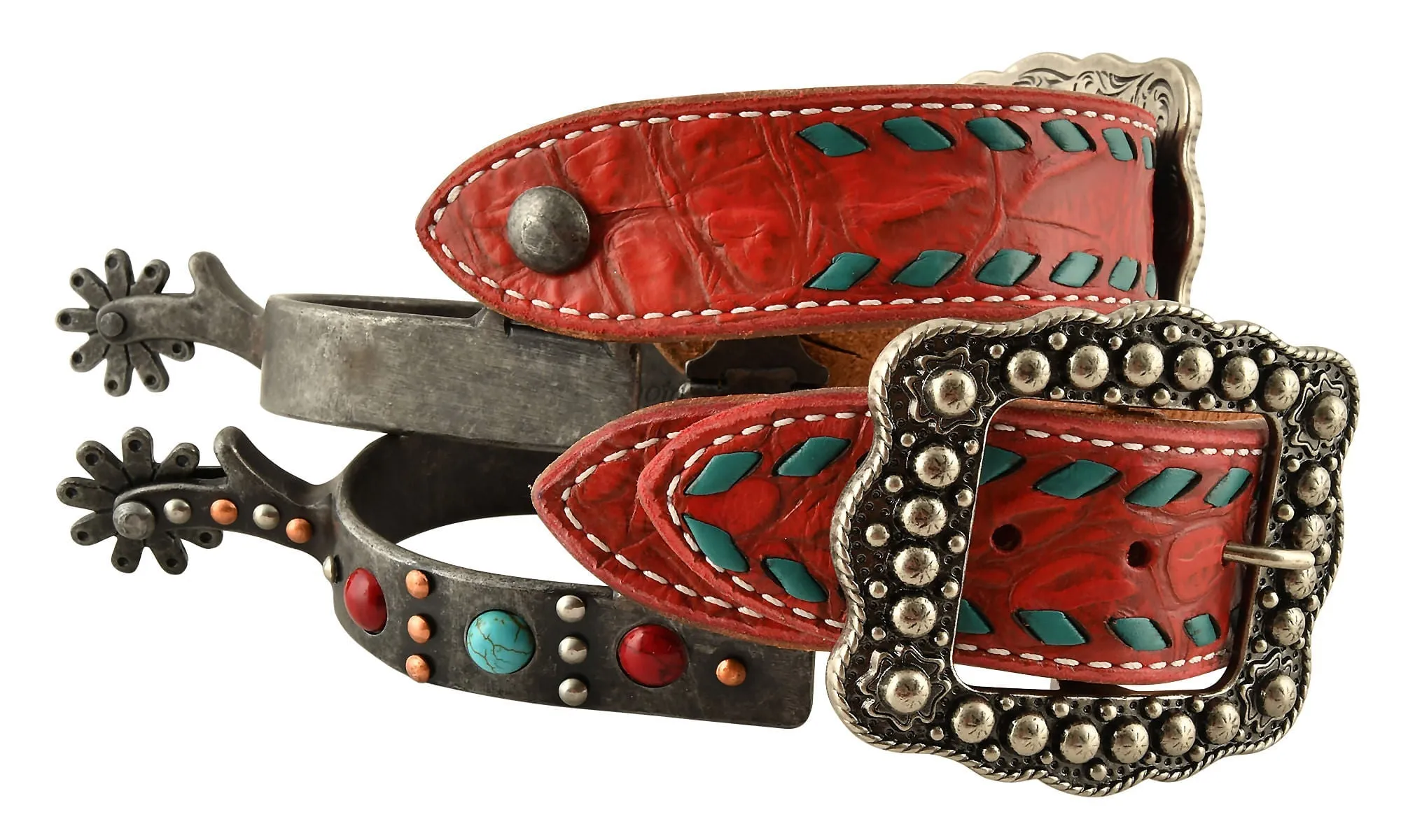 Stone Spur & Spur Strap Set, Red/Turquoise