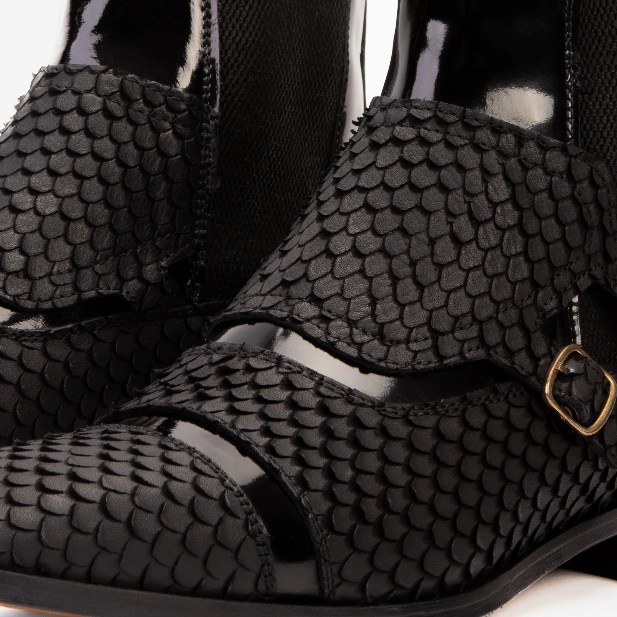 The Orion Black Snakeskin Pattern Leather Double Monk Strap Boot