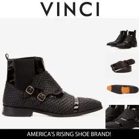 The Orion Black Snakeskin Pattern Leather Double Monk Strap Boot