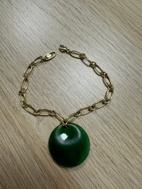 Tiffany & Co. Elsa Peretti Link Yellow Gold Nephrite Jade Disc Bracelet ABC0786