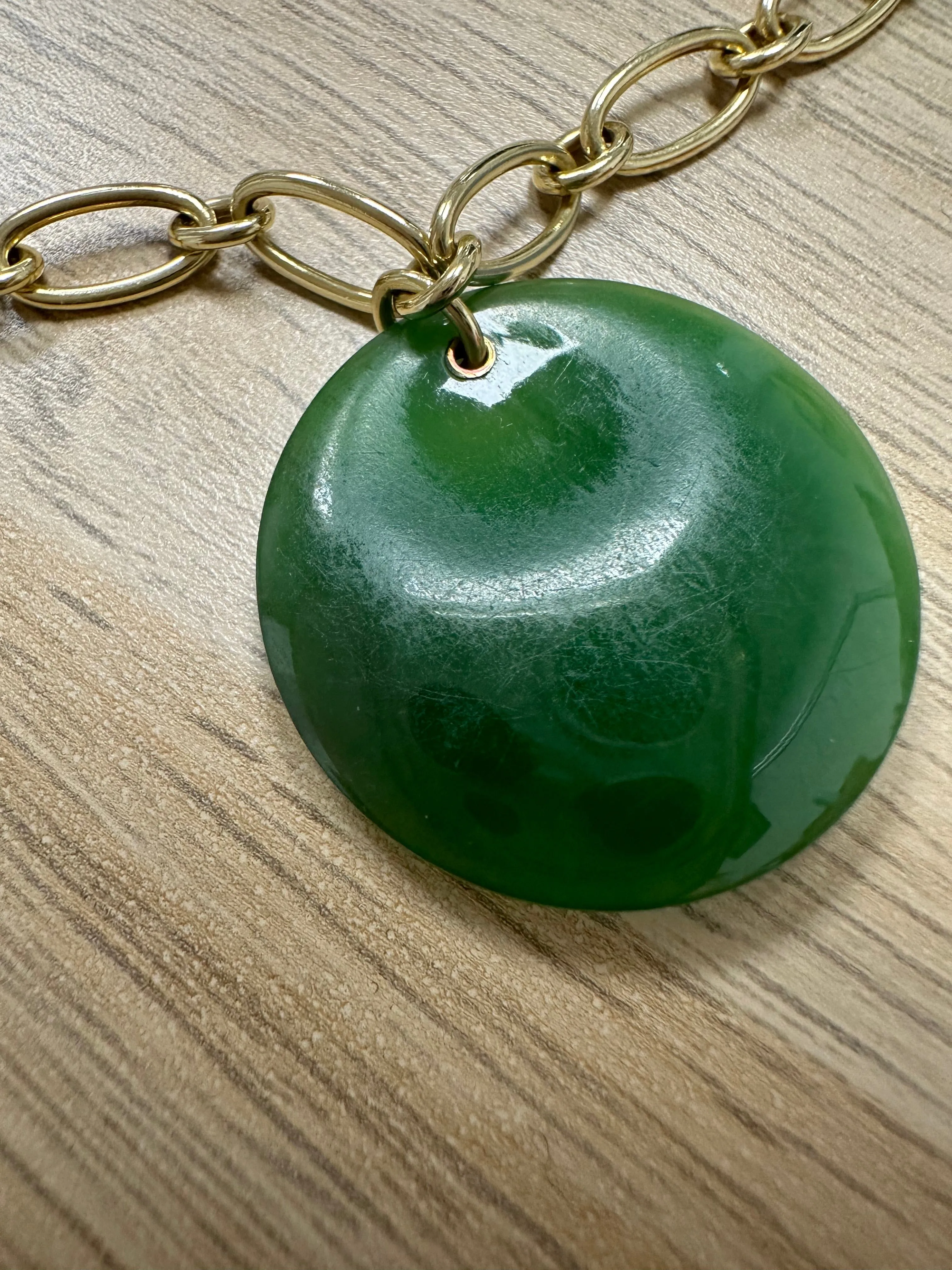 Tiffany & Co. Elsa Peretti Link Yellow Gold Nephrite Jade Disc Bracelet ABC0786