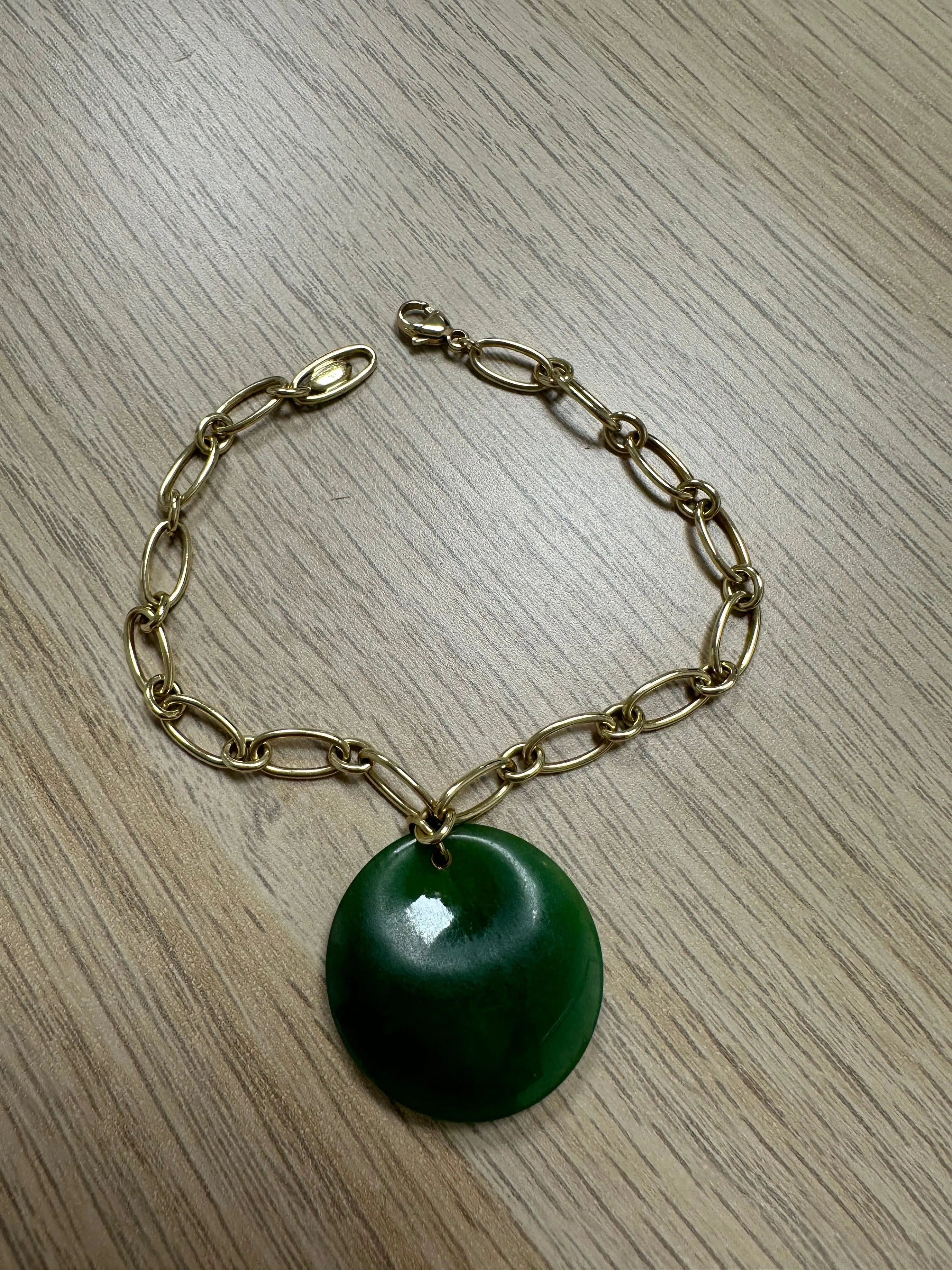 Tiffany & Co. Elsa Peretti Link Yellow Gold Nephrite Jade Disc Bracelet ABC0786