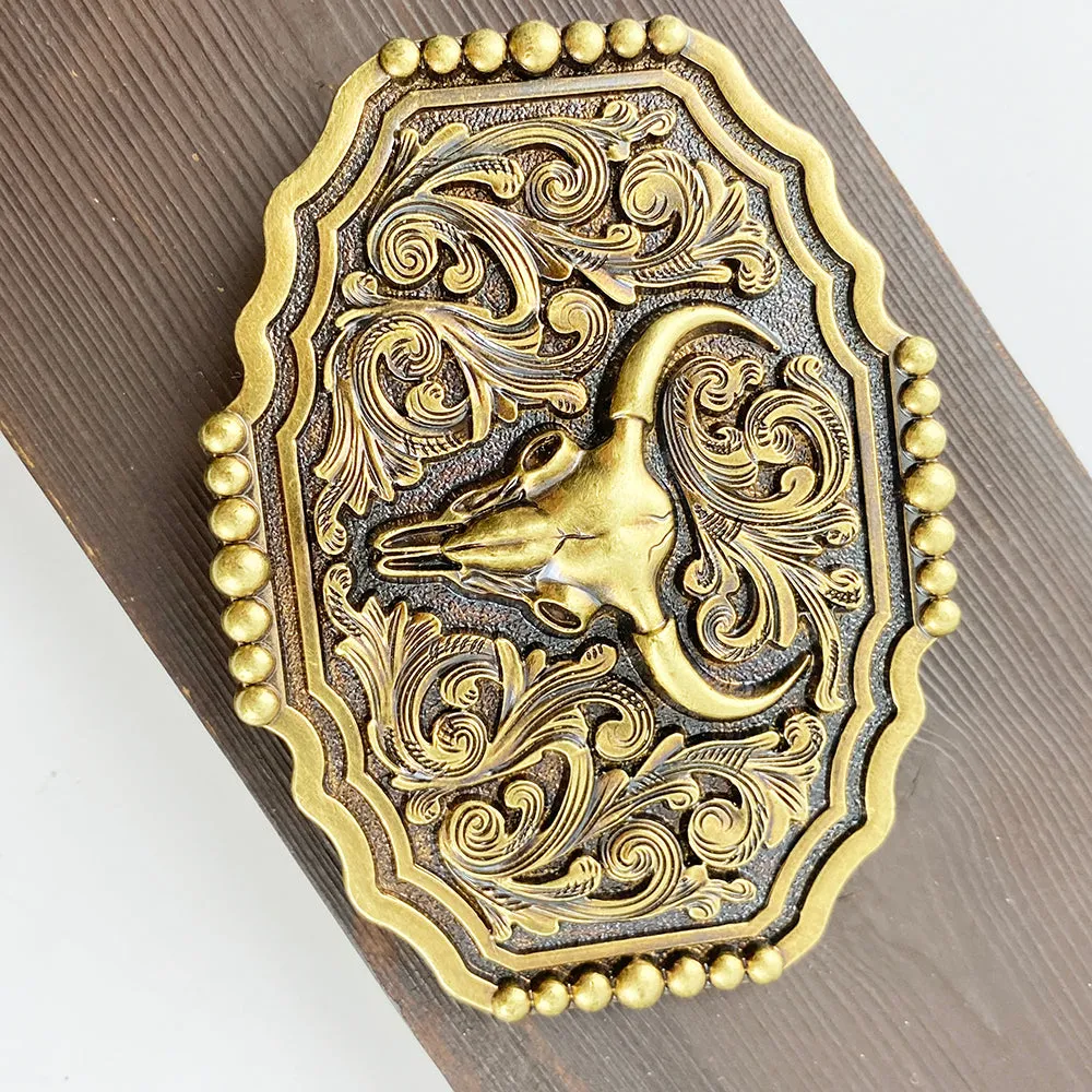 TOPACC Western Turquoise Belts - Copper Longhorn Cow Pattern Belt Buckle