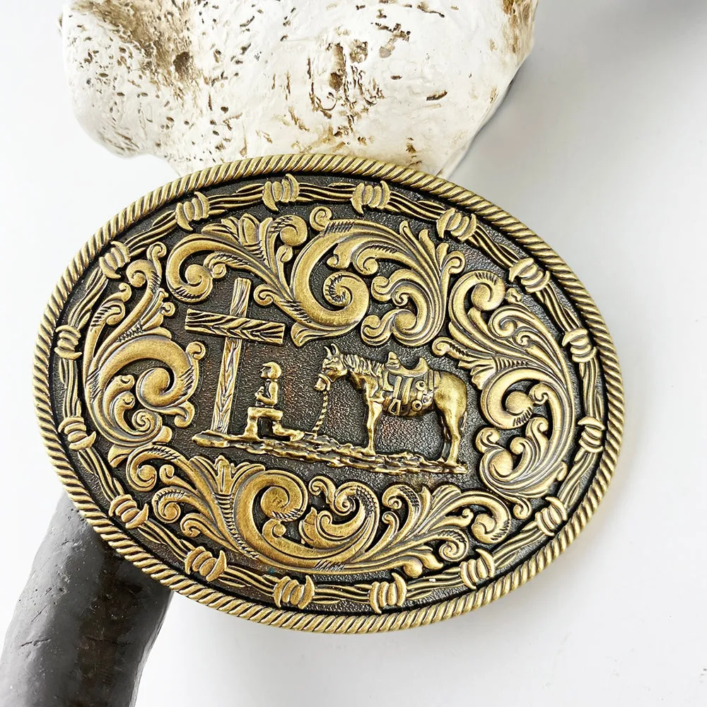 TOPACC Western Turquoise Belts - Horse Cross Sword Horse Belt Buckle Copper/Bronze