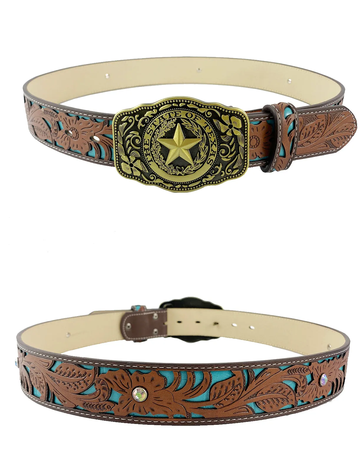 TOPACC Western Turquoise Belts - Pentagram 'The State Of Texas' Belt Buckle Copper/Bronze